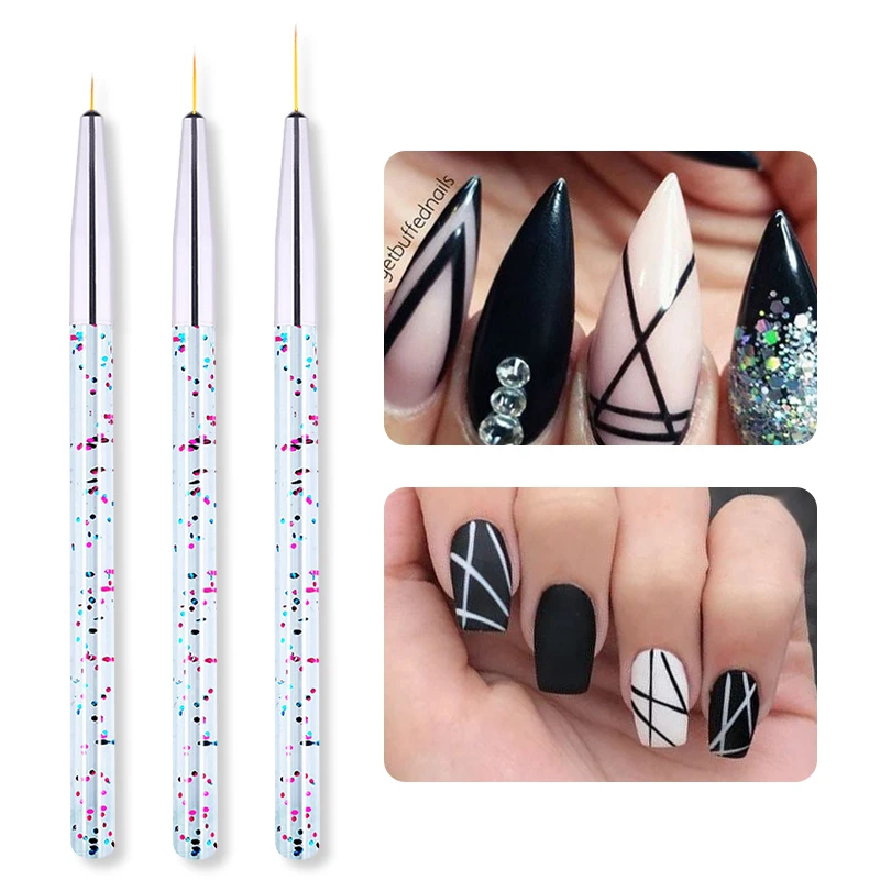 3 Pcs/Set Liner Brush Nail Accessories Drawing UV Gel Pen Painting Glittering Colorful Sequins Clear Handle Art Tools | Красота и