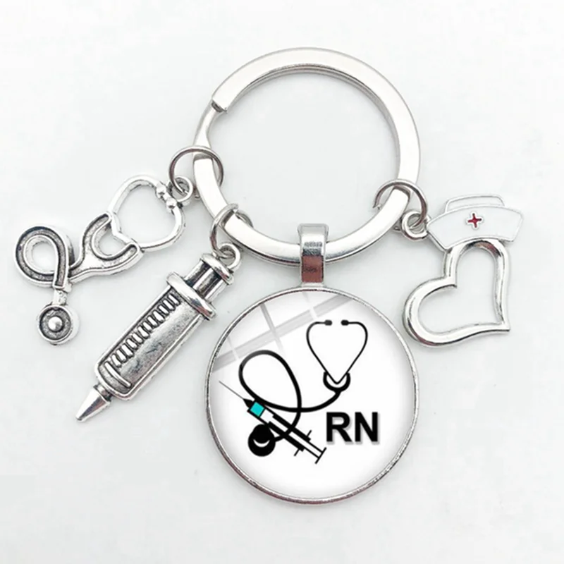 

Hospital Nurse Doctor Equipment Stethoscope And Syringe Keychain Sacred Hospital Pattern Pendant Jewelry Gift