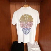 summer new design mens short sleeved skull t shirt popular business polo cotton hot diamond breathable sweatshirt
