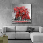 Черно-белое красное кленовое дерево, красивый вид, холст, живопись, плакат, печать, печать, настенное искусство, спальня, гостиная, домашний декор