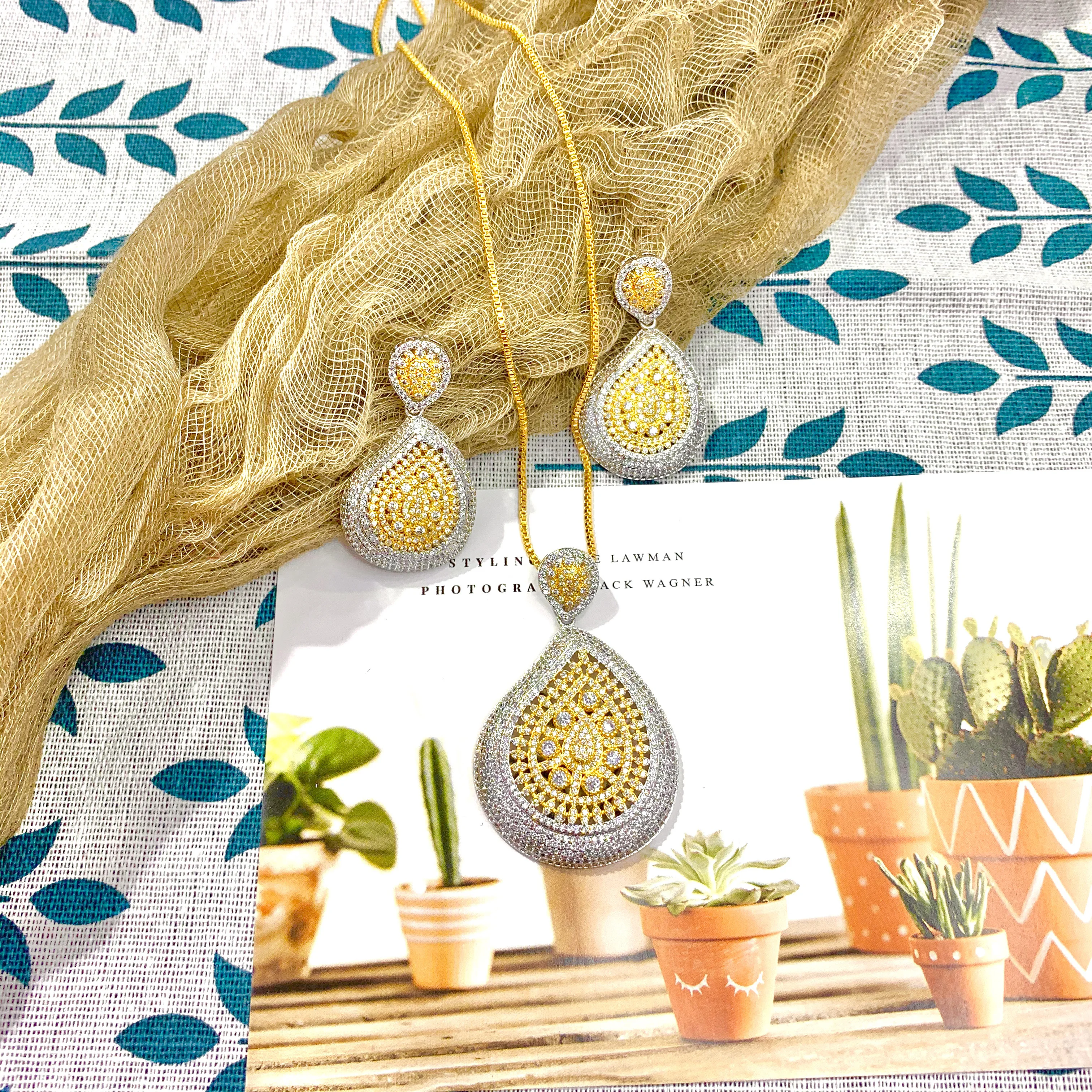 Роскошное модное классическое ожерелье с серьгами набор из меди два цвета полный