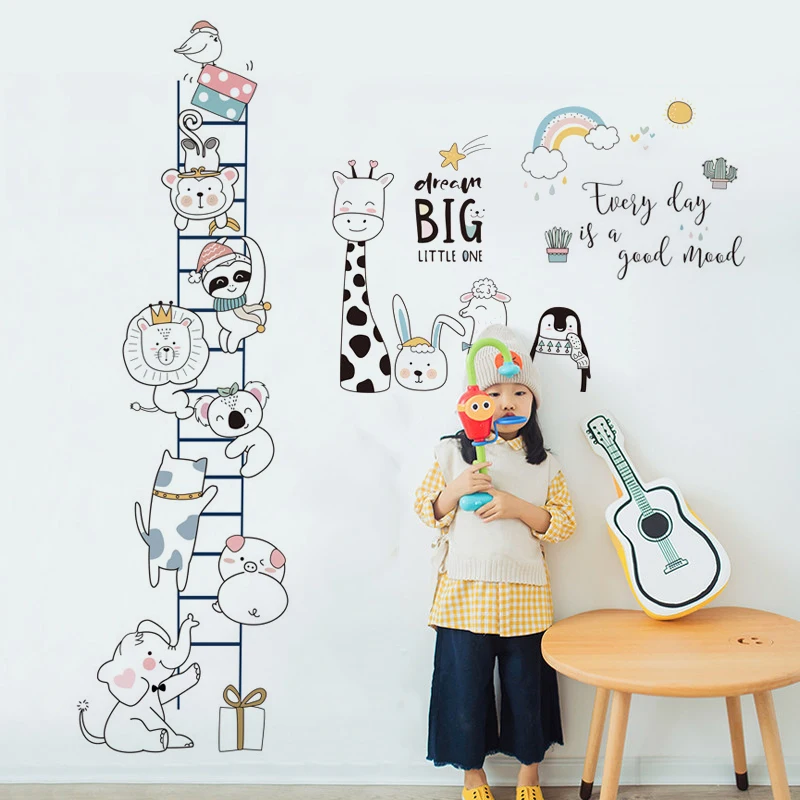 

Cartoon Giraffe Elephant Animals Climbing Ladder Wall Sticker For Kids Room Self-adhesive Bedroom Decor Home Decoration Stickers