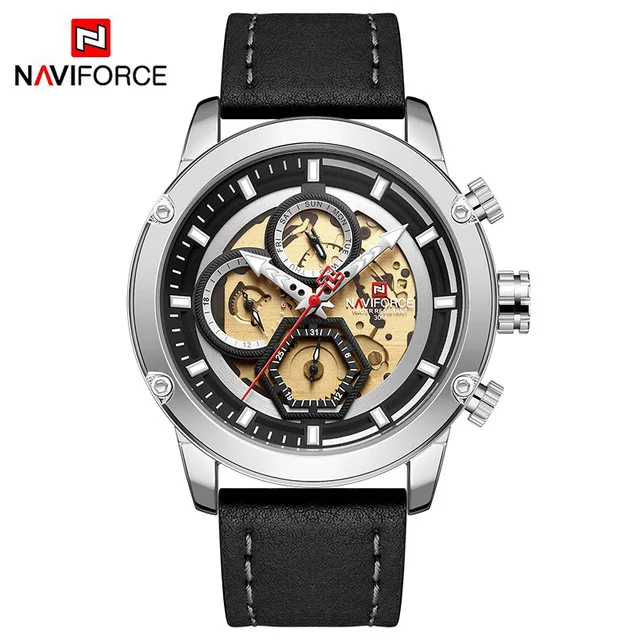 NAVIFORCE 9167 мужские часы Топ люксовый бренд Мужские Военные Спортивные кварцевые наручные часы из нержавеющей стали мужские часы Relogio Masculino - Цвет: Черный