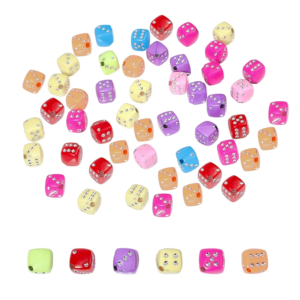 

100Pcs Plating Metal Enlaced Acrylic Beads Colourful Cube Dice Spacer Beads For DIY Necklace Bracelets Jewelry Making 8x8x8mm