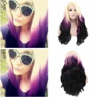 Синтетический парик блонд, фиолетовый, кудрявый, для косплея Лолиты, с эффектом деграде, волнистый, фронтальный, без клея, 60 волос для чернокожих женщин