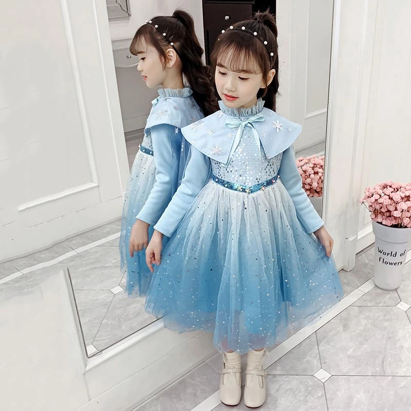 

С украшением в виде синих кристаллов и с пайетками шифоновое платье принцессы из пряжи и Ципао китайское платье зимняя одежда с длинными рукавами и накидкой, с ватной подкладкой для вечерние платья вечерний костюм, комплект