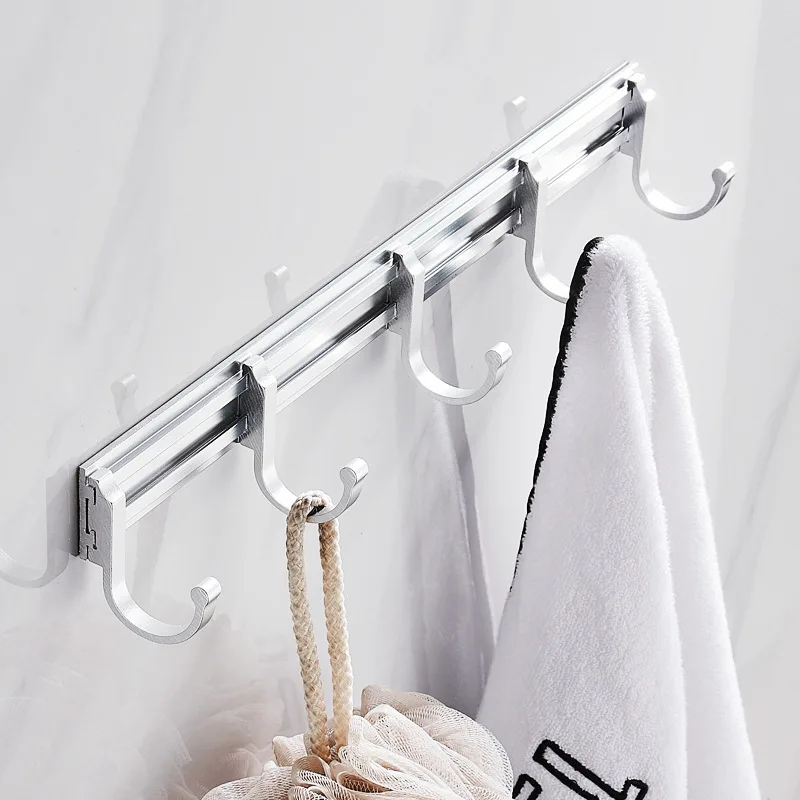 

Wall Mount Hook Rail Rack Aluminum Moveable Hooks For Bedroom Bathroom Kitchen Entrywall Home Rangement Organizer Accessories
