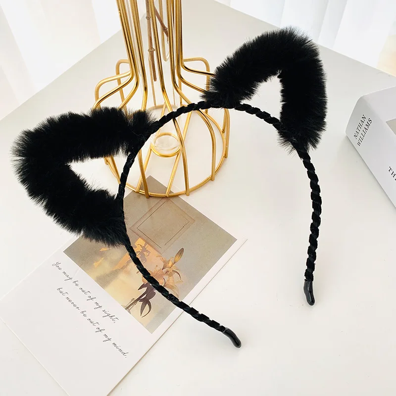 

Cat Ear Headband Female Cute Super Cute Internet Celebrity Furry Hairpin Autumn and Winter Plush Headdress Korean Sweet Headband
