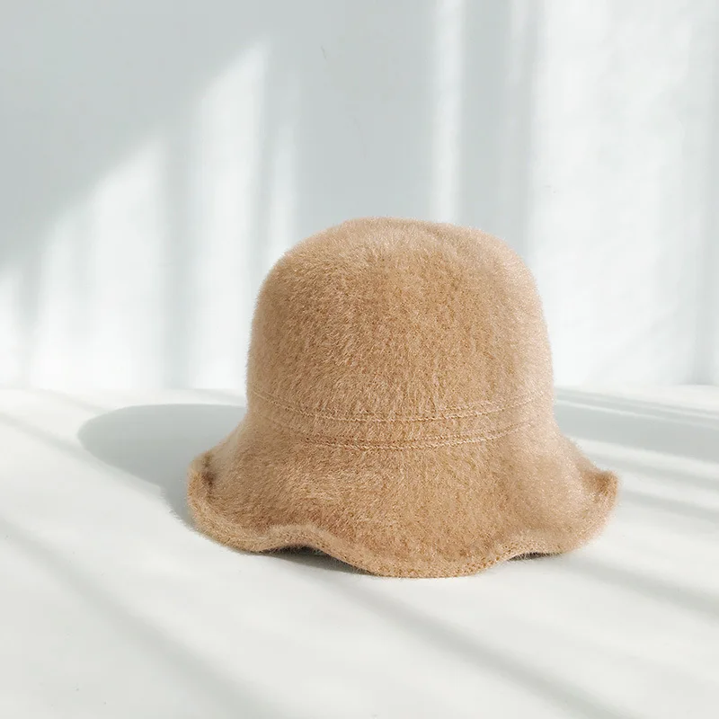 New Winter Bag Warm Velvet Solid Color Fisherman Hat With Big Eaves Cute Wild Fur Hat
