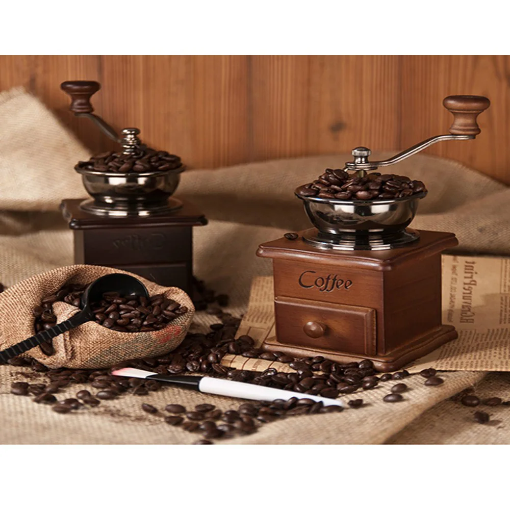 Бытовая ручная кофемашина из твердой древесины Классическая Мини в стиле ретро