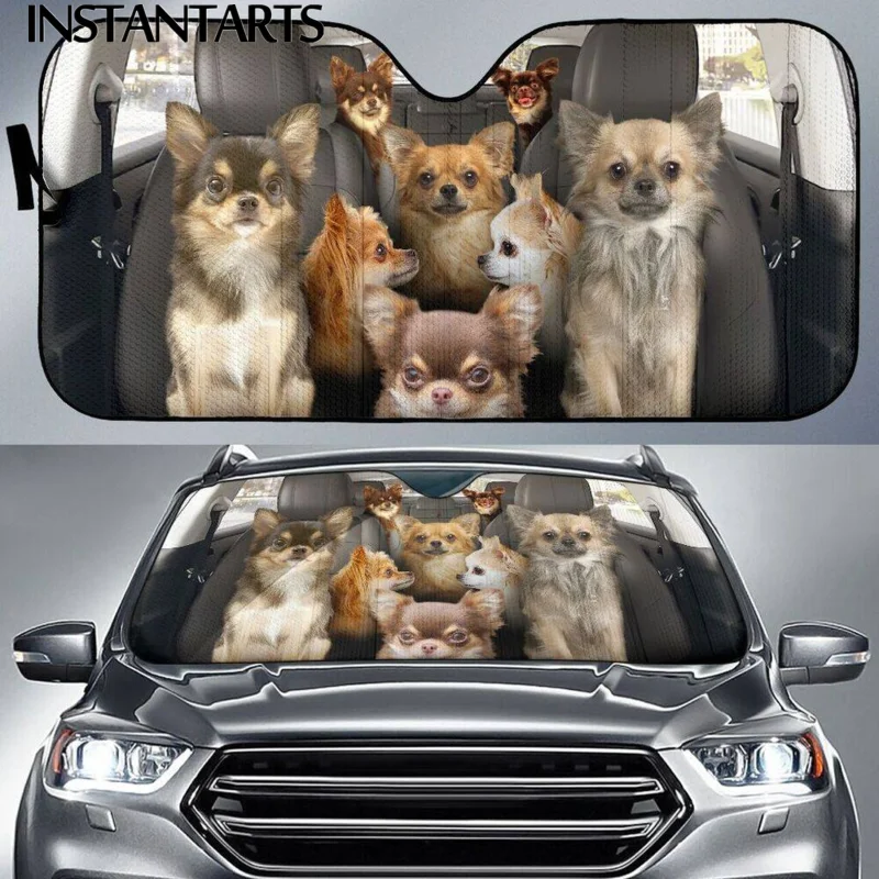 

INSTANTARTS Chihuahua Filled Printed Car Sun Shade for Car Durable Universal Car Windshield Heat Reflector Windshield Sunshade