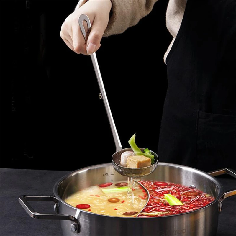 Long Handle Soup Spoon Hot Pot Colander Strainer Tablespoons Portable Tableware Stainless Steel Filter With Hook | Дом и сад