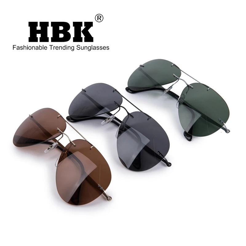 

HBK 2019 Rimless Pilot Polarized Sunglasses Ultralight Rimless Driving Pilot Sun glasses Oculos De Sol UV400 Gift PM0077