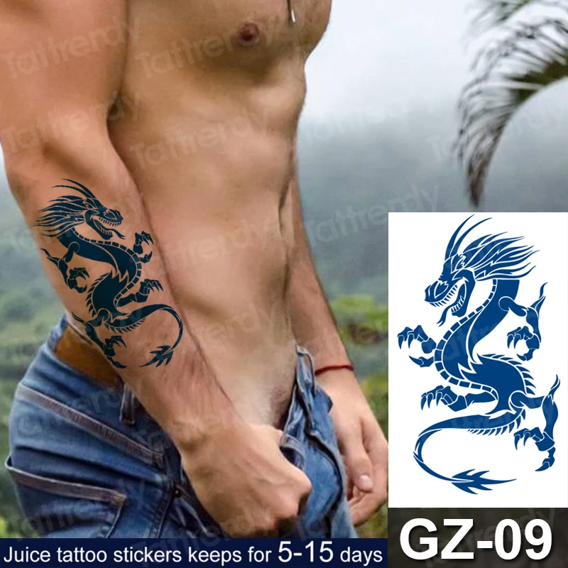 

Водостойкая Временная тату-наклейка с изображением сока, дракона, волка, животных, фруктов, геля, Длительное Действие, тату для мужчин, женщи...
