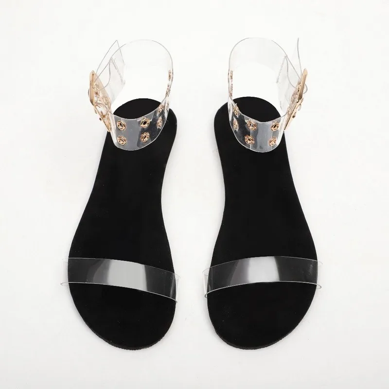

2021 New Sandals Women Transparent Flats Shoes Large Size Female Clear Shoes Ladies Roman Beach Sandalias Shoes Mujer
