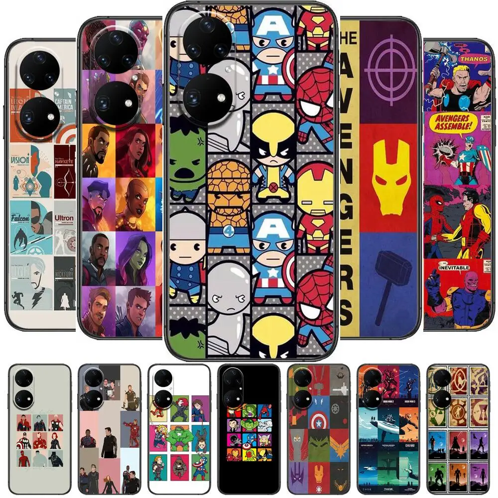 

Plaid Marvel Phone Case For Huawei p50 P40 p30 P20 10 9 8 Lite E Pro Plus Black Etui Coque Painting Hoesjes comic fas