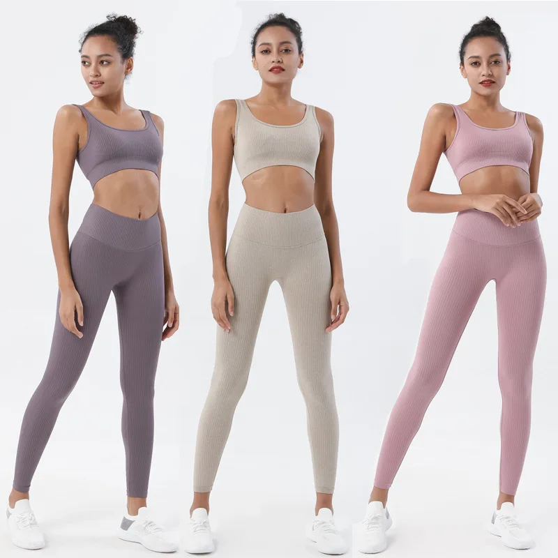 

Women Seamless Yoga Set High Elastic Padded Sports Bra High Waist Stretchy Solid Color Tight Pants Fitness Exercise Twinset