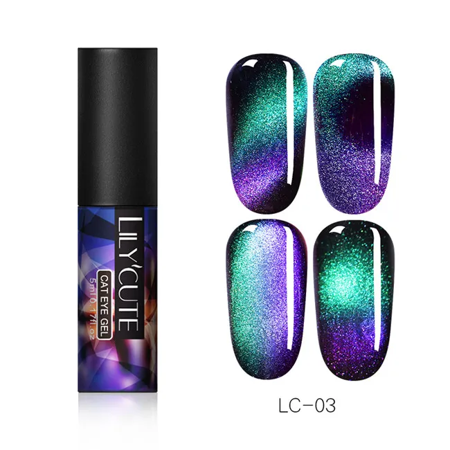 Auroras 3 LILYCUTE, 5 мл, 9D, хамелеон для использования с магнитом, УФ Гель-лак для ногтей, фиолетовый, зеленый - Цвет: Auroras 3