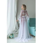 Женское кружевное Прозрачное платье-макси с длинными рукавами-лепестками и V-образным вырезом