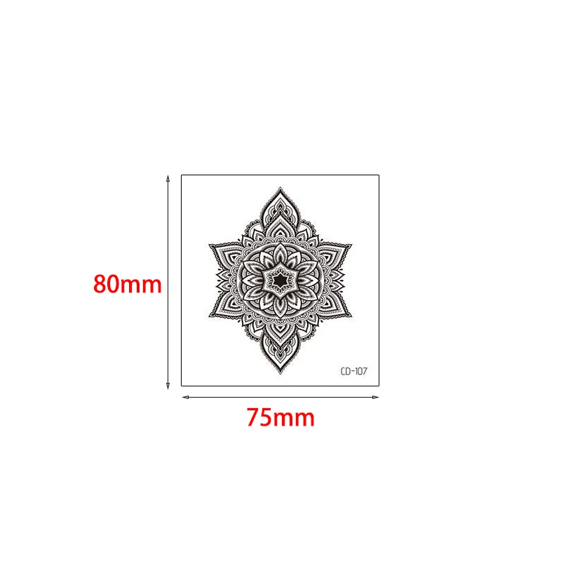 Черная Цветочная хна временная татуировка наклейка для боди-арта симметрия