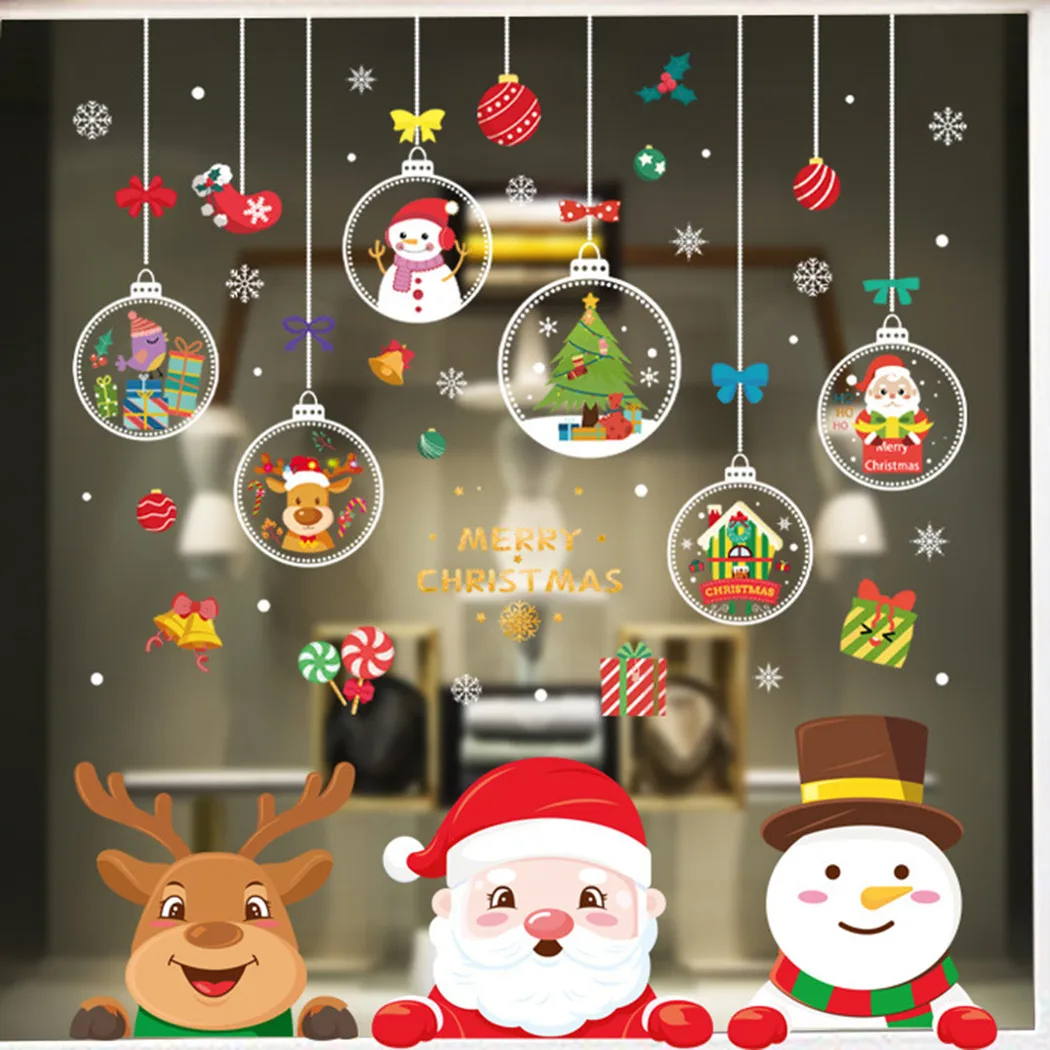 

Christmas Santa Claus Window Stickers Wall Ornaments Christmas Pendant Merry Christmas Snowflake Removable Stickers Decals