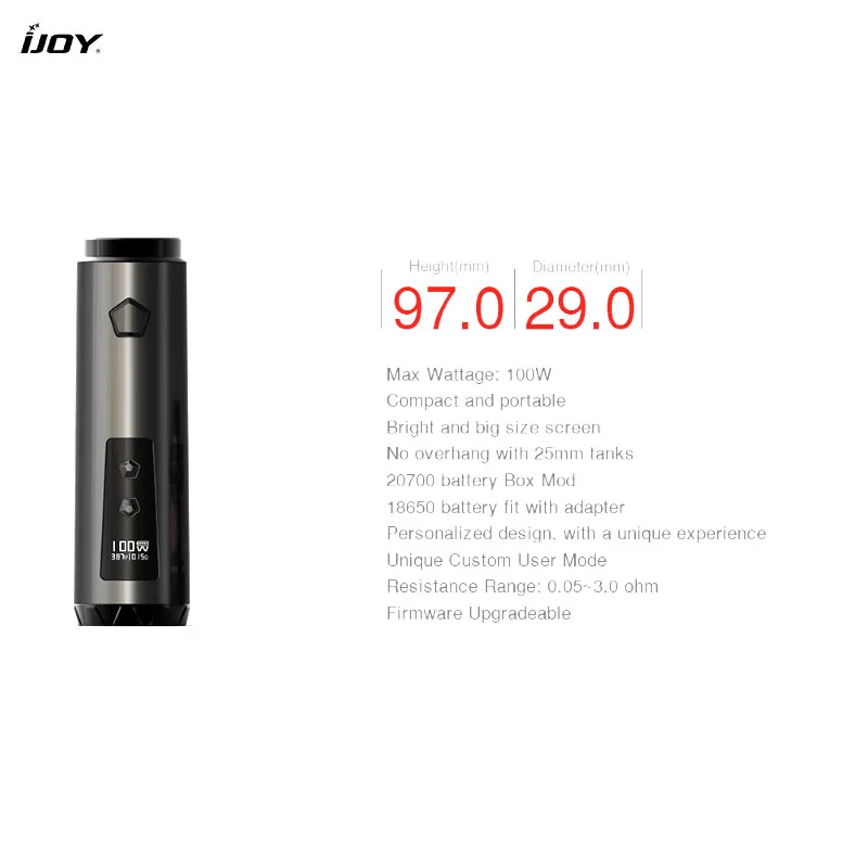Оригинальные электронные сигареты IJOY Saber Vape Mod с одной батареей 20700 регулируемой