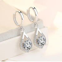 solid 925 silver fl diamond drop earrings women aros mujer oreja orecchini silver 925 sapphire jewellry earrings females girls