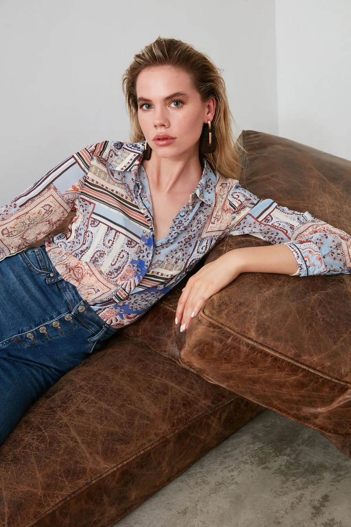 Trendyol Blue Print Shirt TOFSS19AP0014 | Женская одежда