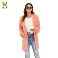 cgyy 2021 elegant spring autumn pink color jacket coat women ladies long sleeve slim knit fur cardigan outwear sweater plus size