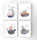 Декоративный постер для детской комнаты, настенная Картина на холсте с изображением подводной лодки, парохода, моряка, для детской комнаты