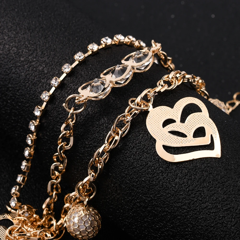

Multi-layer Gold Chain Bangle Bracelet For Women Girls Crystal Pearl Flower Butterfly Thick Link Chains Bracelets Jewelry