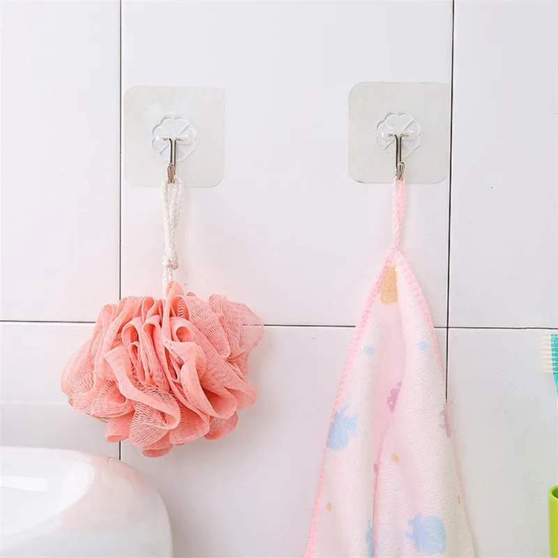 6PCS Strong Sticking Wall Hanger Transparent Plastic Suction Cup Sucker Bathroom Hooks Waterproof Tile Stick Rack Hangers#B15