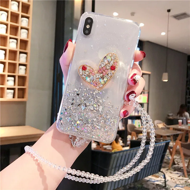 Чехол Lovebay с блестящей цепочкой в виде звезды и сердца для телефона iPhone 11 Pro Max 6 6s 7 8
