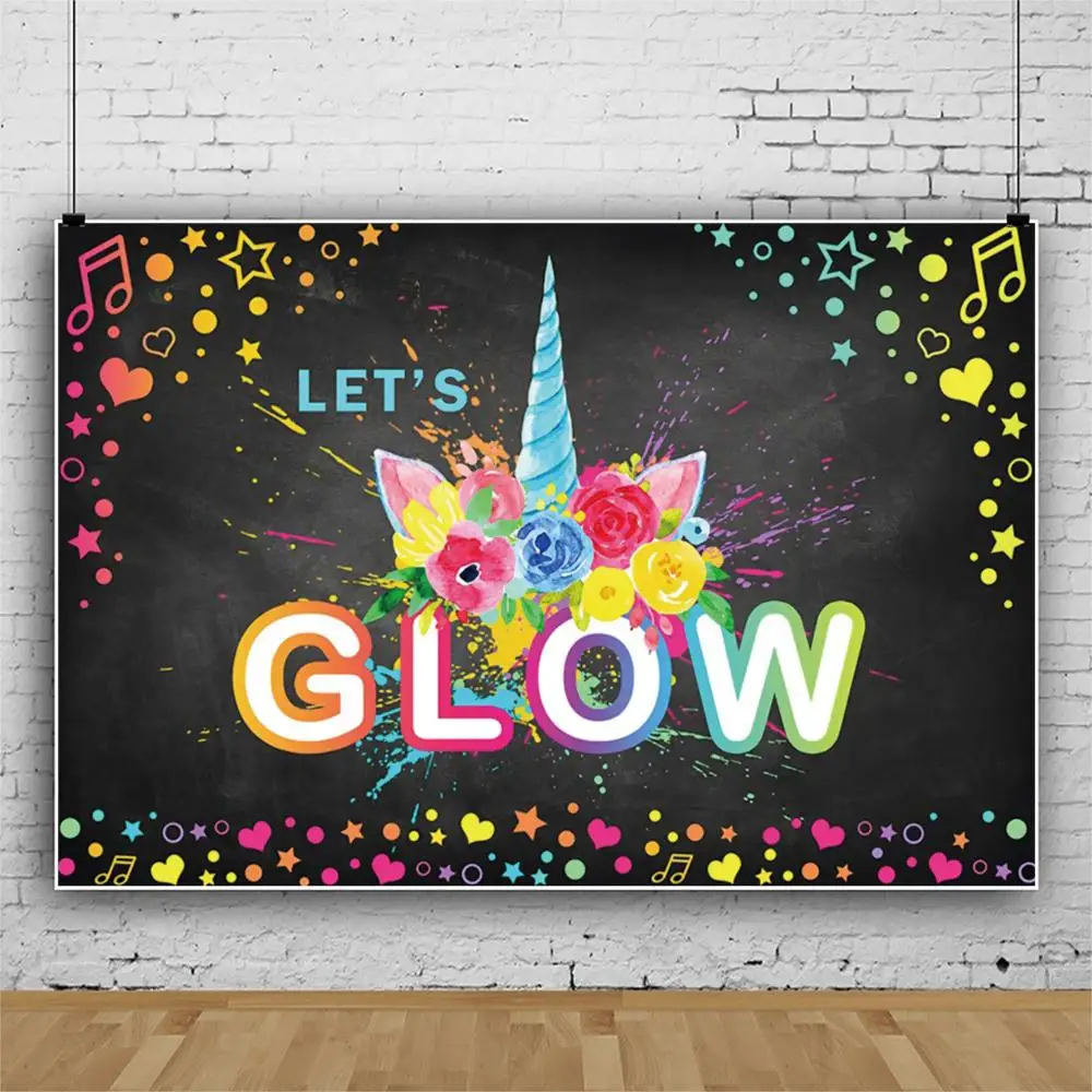 

Yeele Flower Photography Backdrop Unicorn Birthday Party Let's Glow Drawing Pattern Baby Photography Background For Photo Studio