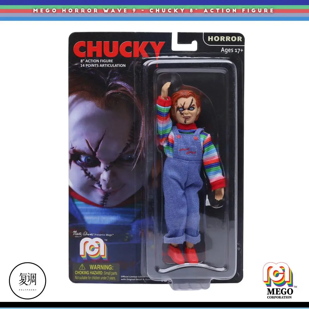 

Mego Child's Play Chucky Action Figure Movies and TV 8 Inch Pvc&cloth Collectible Halloween Gift Horror Dolls Toys For Boys