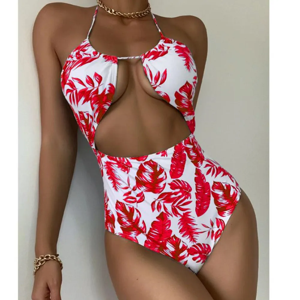 

Sexy Push Up One Piece Swimsuit Women Padded High Waisted Bathing Suit Cut Out Monokini Swimwear Bodysuit Beach Wear Bathers XL