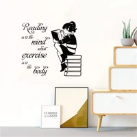 girl reading book vinyl wall sticker for kids room mural quote decal library bedroom home decor art poster