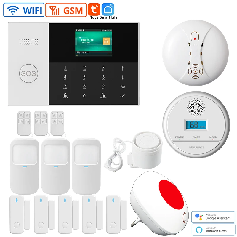 2.4-inch Color Screen GSM WiFi Tuya Alarm System Mobile APP Remote Control Infrared Detector Smart Home Security PG105 System