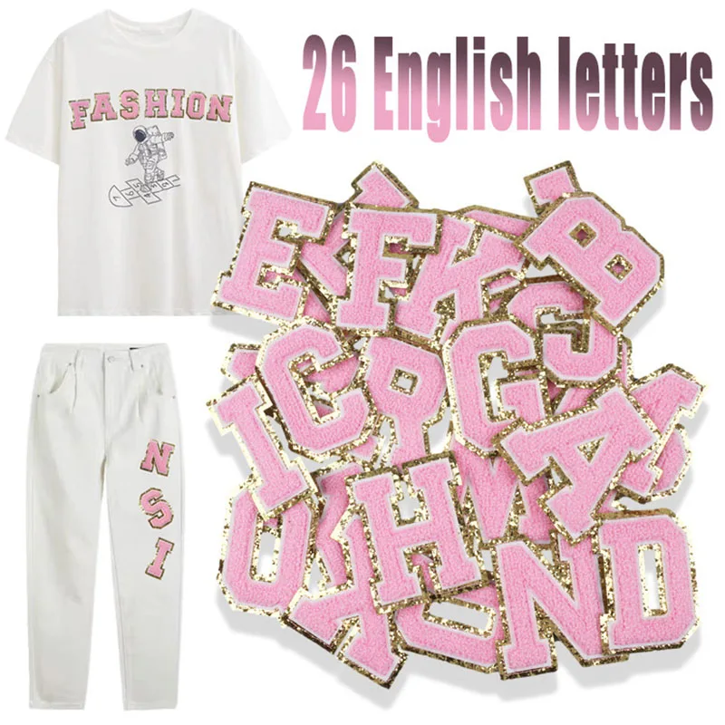 

26pcs Sequined Towel Embroidery English Alphabet Embroidery Cloth Stickers Clothes Patch Packs With Decorative Badges