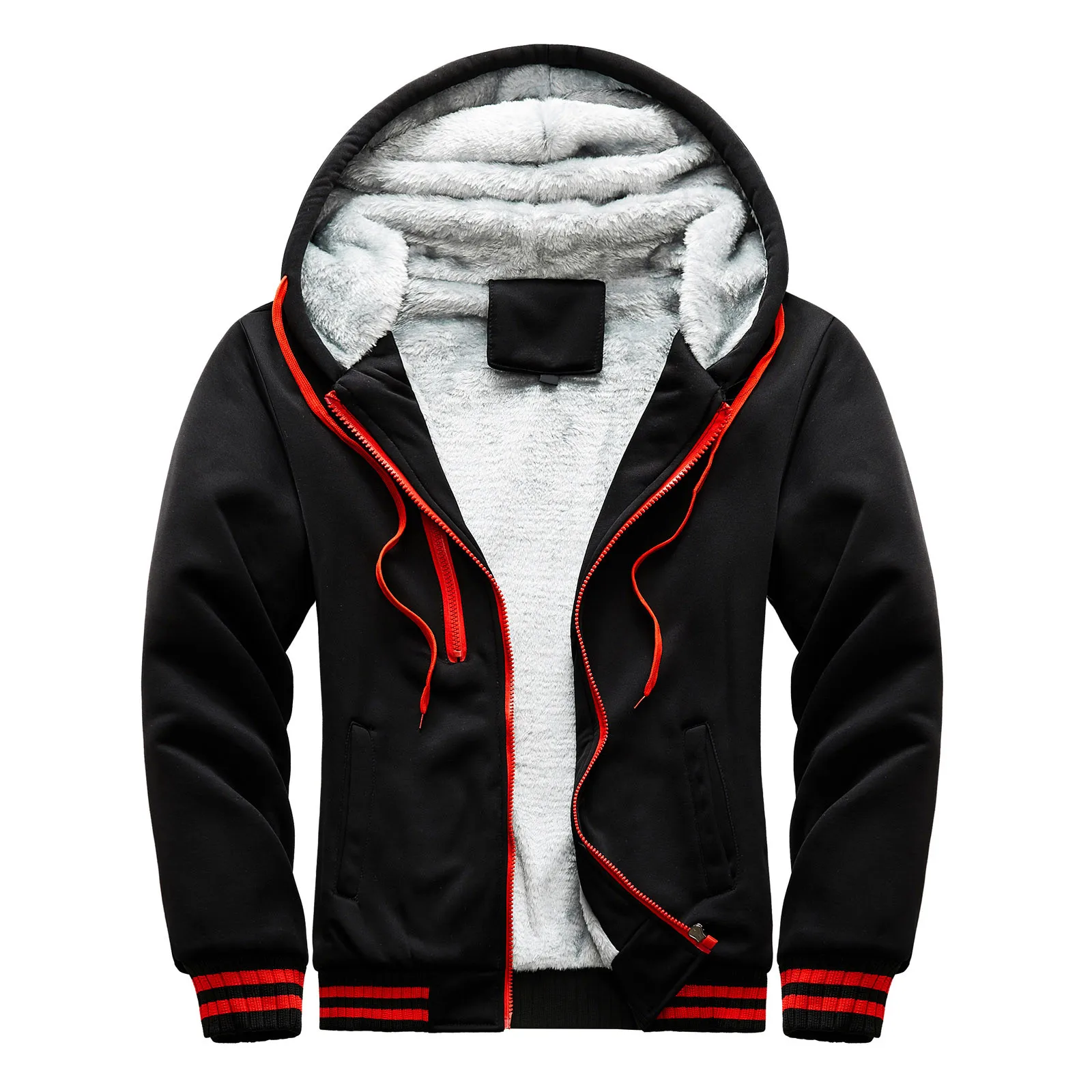 Men Zipper Hoodies Jacket Men Winter Warm Coat Fur Lined Fleece Hoodies Jacket Male Warm Fur Liner Sportswear Tracksuit 2023