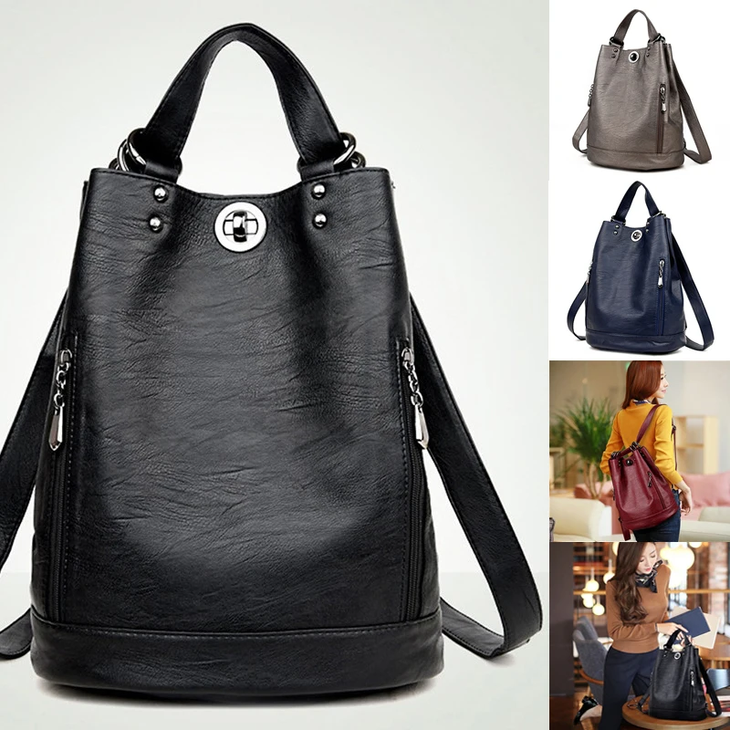 

Backpack Women Leather School Bags For Teenage Girls 2021 Fashion Large Capacity Travel Feminina Leather Shoulder Backpack Bag