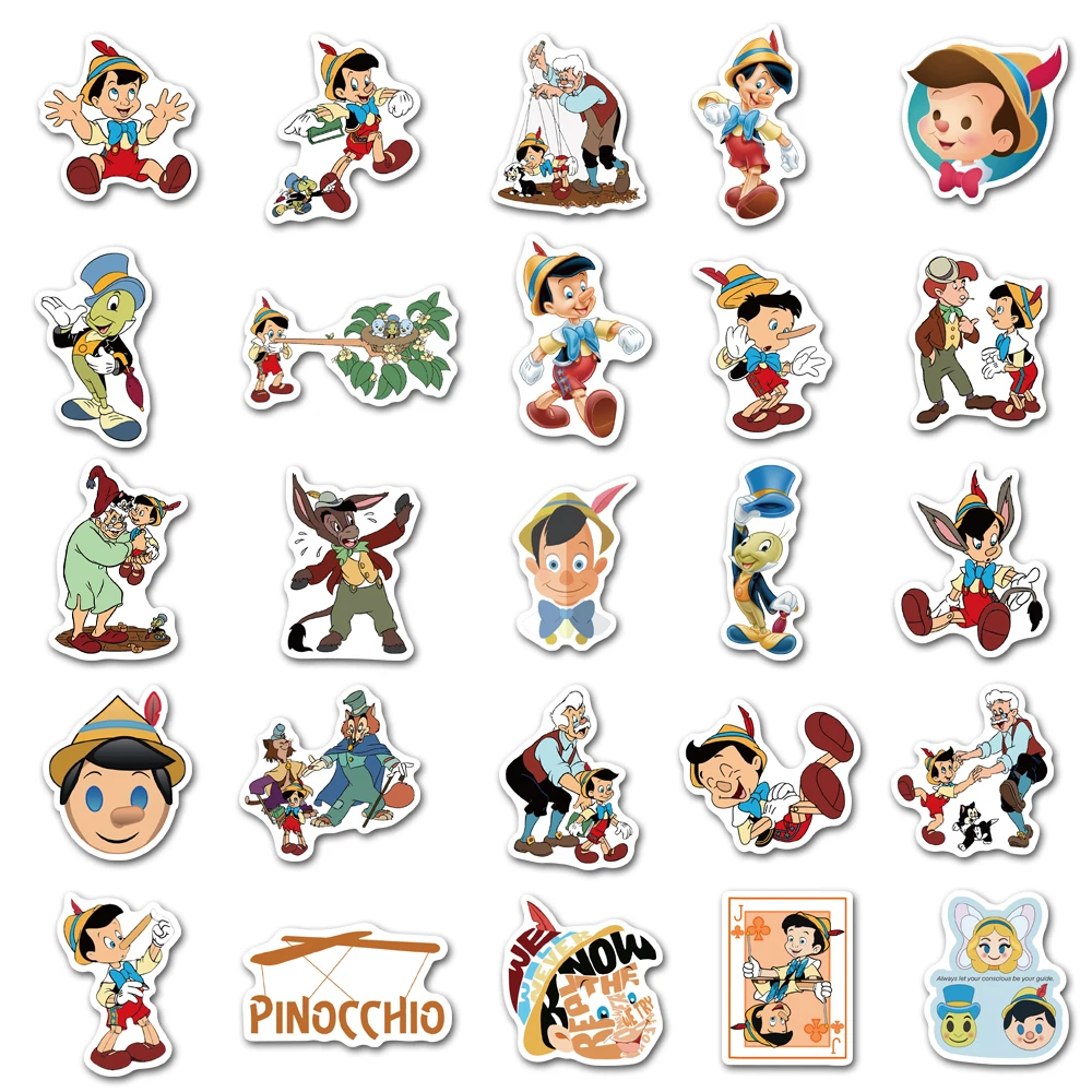 10/30/50pcs Disney Cartoon The Adventures of Pinocchio Stickers Aesthetic DIY Scrapbooking Fridge Luggage Laptop Sticker for Kid - купить по