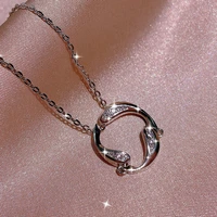 925 silver simple circle necklace all match womens jewelry long super fairy temperament female pendant pendant necklace