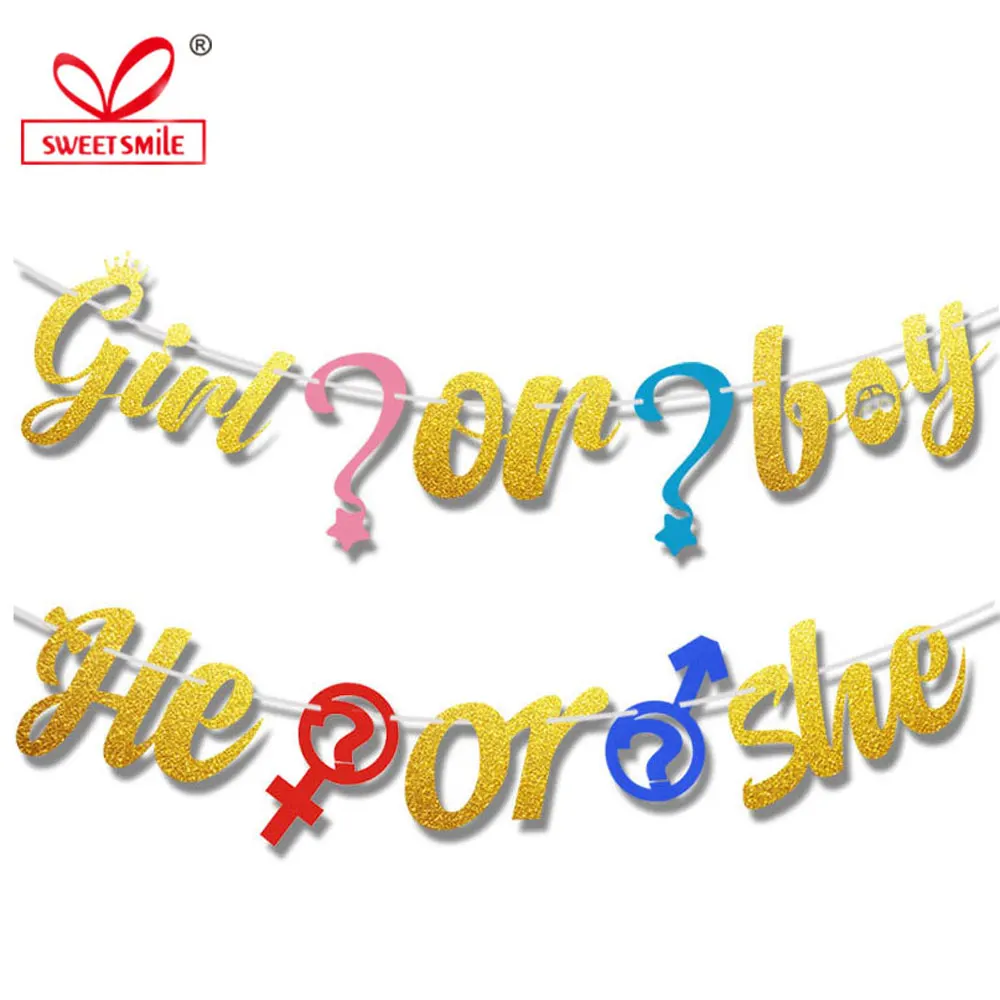 Мальчик девочка пол раскрыть украшение тянуть флаг знак вопроса баннер детский