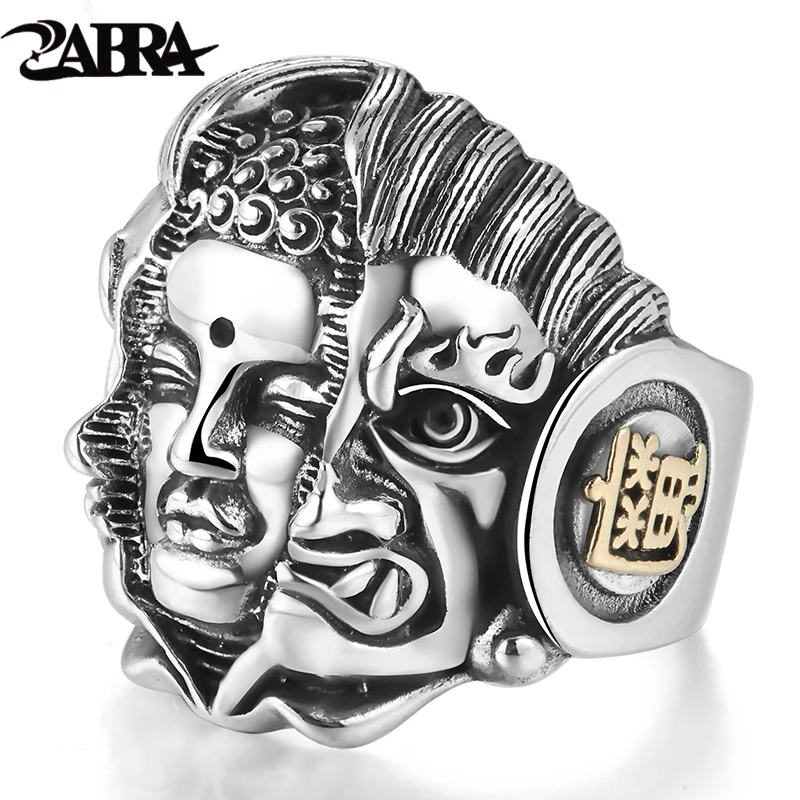

ZABRA 925 Sterling Silver Mens Rings Religion Buddhist Pray Men Ring Adjustable Size Buddha Devil Vintage Biker Gothic Jewelry