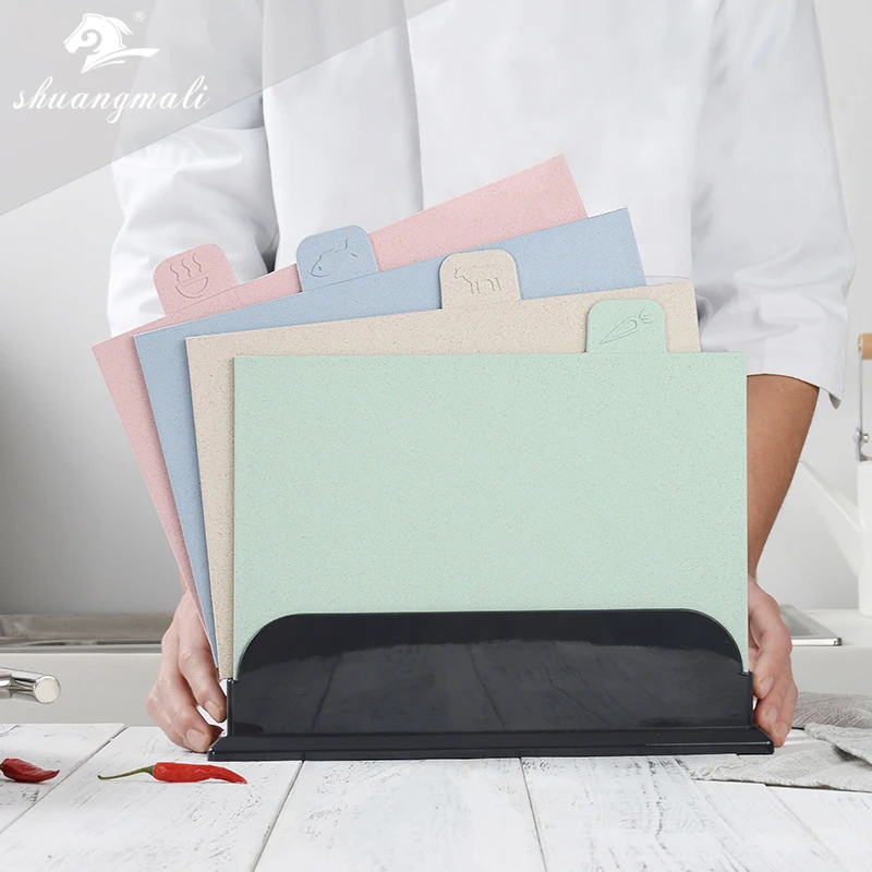 Разделочная доска из натуральной пшеничной соломы 4 шт. нескользящая кухонная