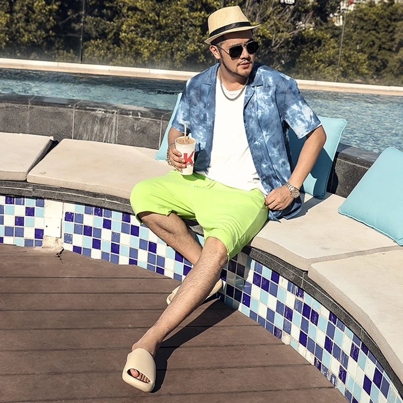 Летняя мужская рубашка с коротким рукавом и принтом в пляжном стиле