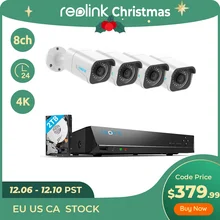 Reolink RLK8-800B4 4K Security Camera System 8ch PoE Video Recorder 4pcs 8MP PoE Cameras 24/7 Recording for Smart Home Security