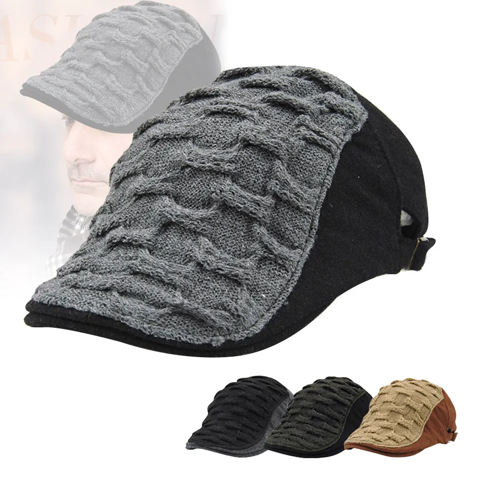 

Men Classic Flannel Blend Peaked Cap Waved Patchwork Newsboy Hat -OPK
