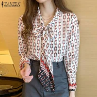 zanzea 2021 women summer blouses stylish geometric printed shirts long sleeve blusas female tunic top oversized business chemise